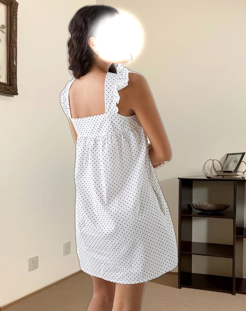 Sanaly Mini Dress in White with Black Micro Polka
