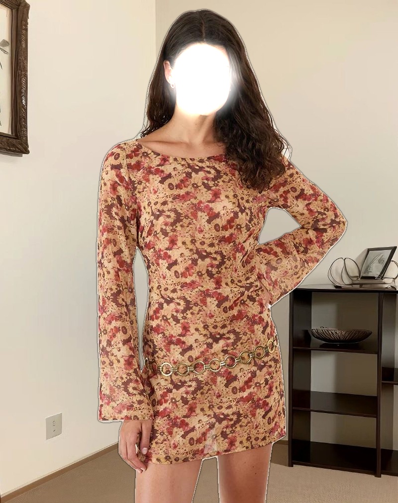 Jovia Mini Dress in Chiffon Rusty Flower