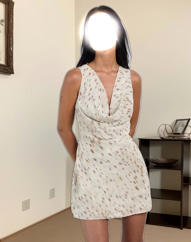 Jenat Mini Dress in Ivory Bambi Print with Scarf