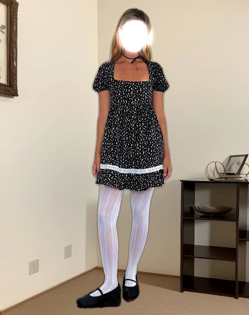 Beling Mini Tea Dress in Black Ditsy Romance