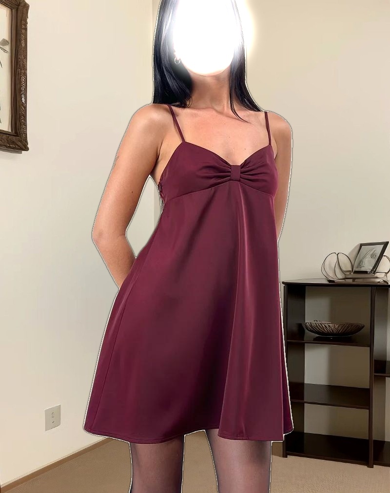 Rafaila Mini Slip Dress in Satin Burgundy