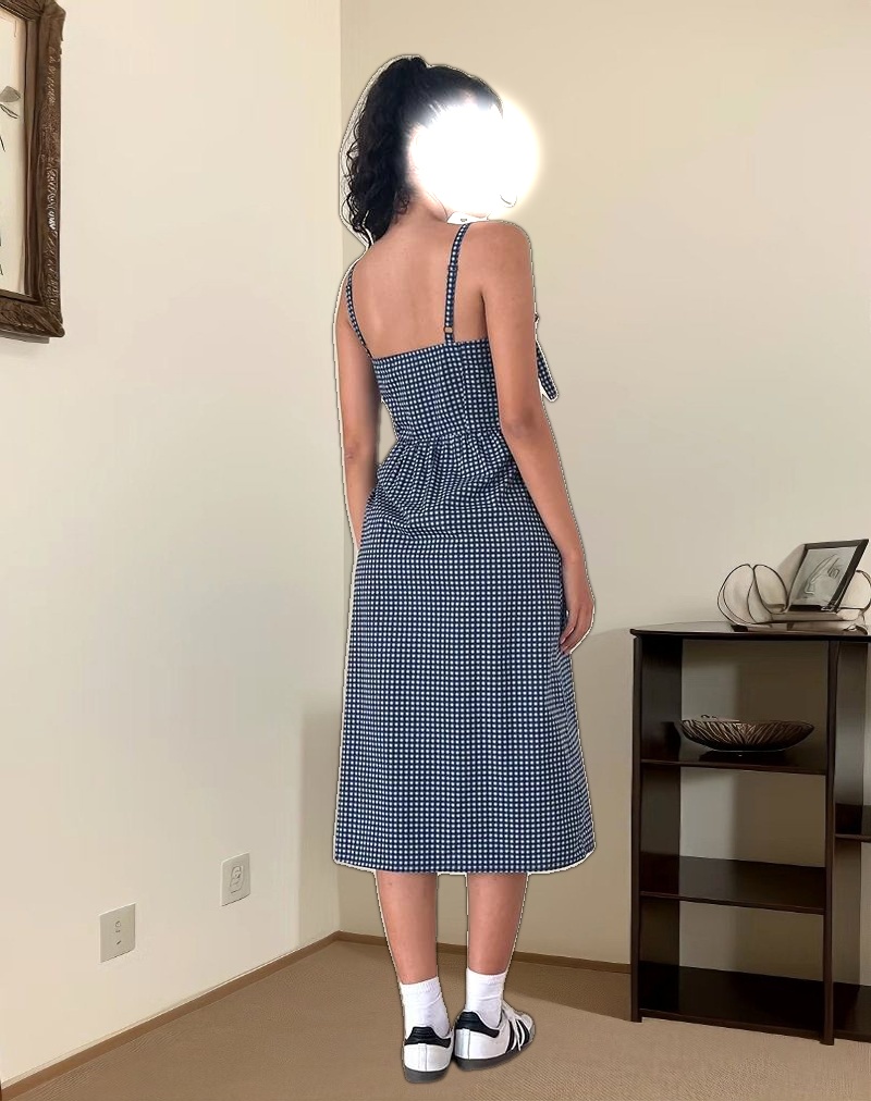 Sloane Midi Dress in Mini Dark Blue Gingham