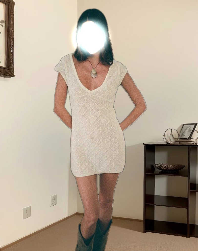 Mariza Mini Dress in Pointelle Ivory