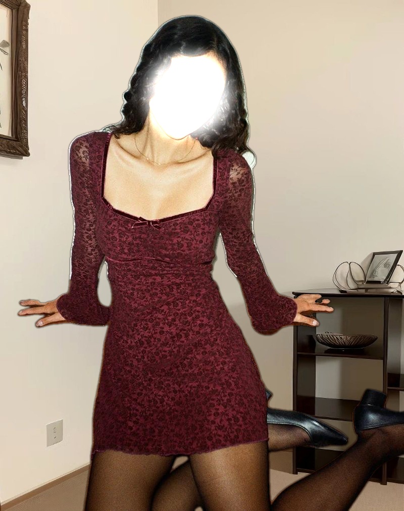 Luth Mini Dress in Ditsy Flocked Burnt Maroon