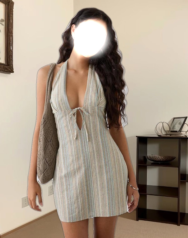 Jioner Mini Dress in Stripe Yellow with Lining