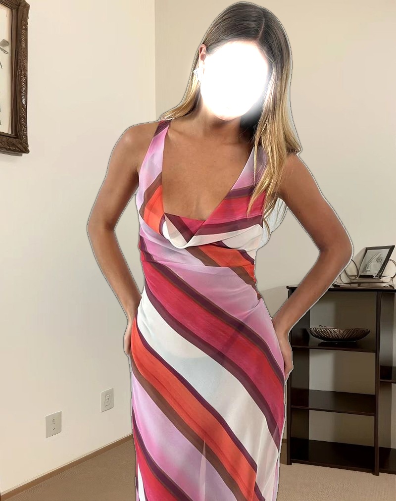 Anira Maxi Dress in Pink Chiffon Painted Stripe