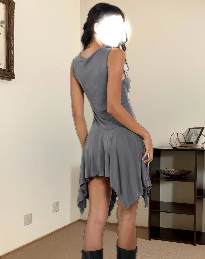 Briar Waterfall Mini Dress in Cupro Grey