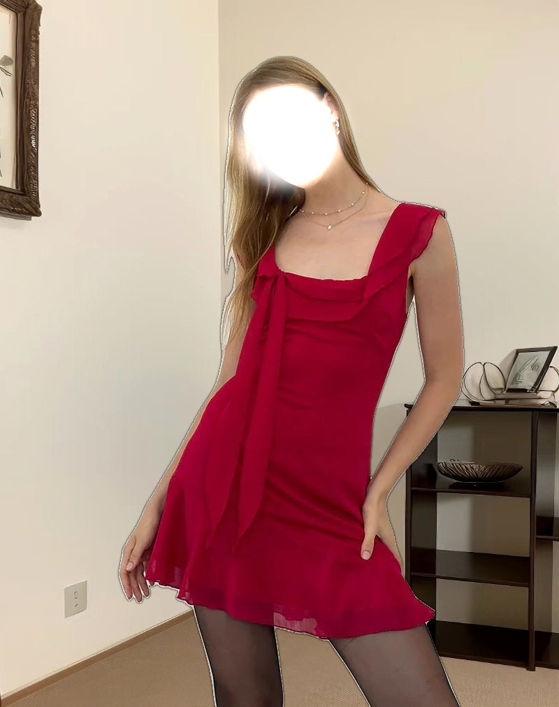 Binita Mini Dress in Chiffon Burgundy