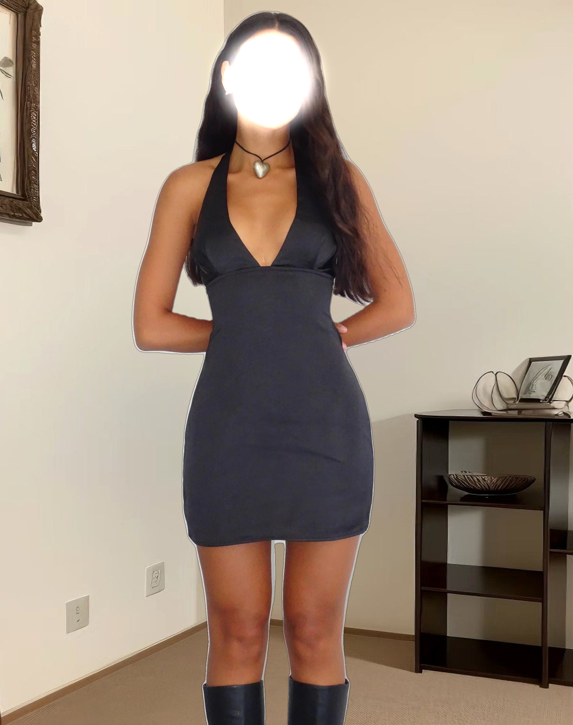 Coda Halterneck Dress in Satin Black