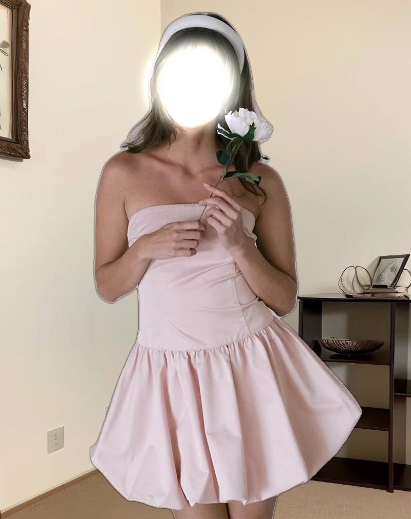 Krayofa Puffball Mini Dress in Baby Pink