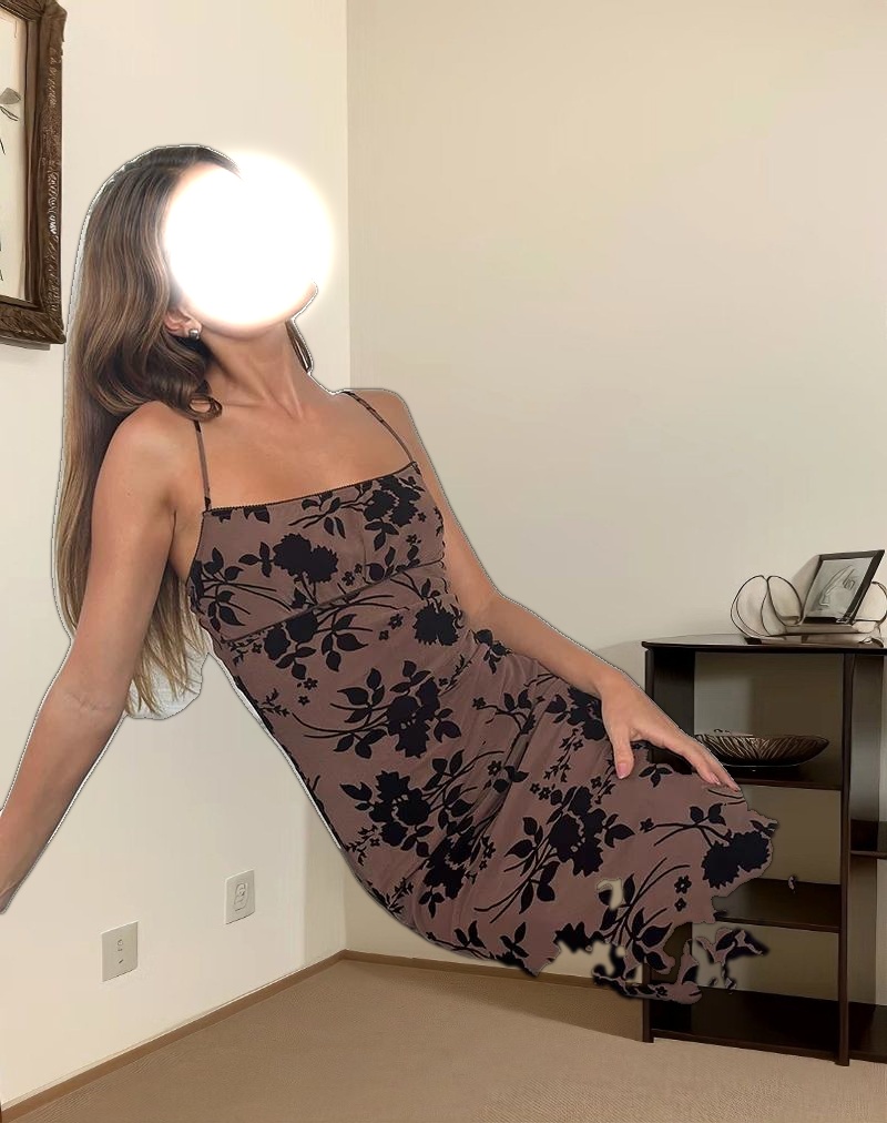 Darsih Cami Maxi Dress in Floral Flock Brown
