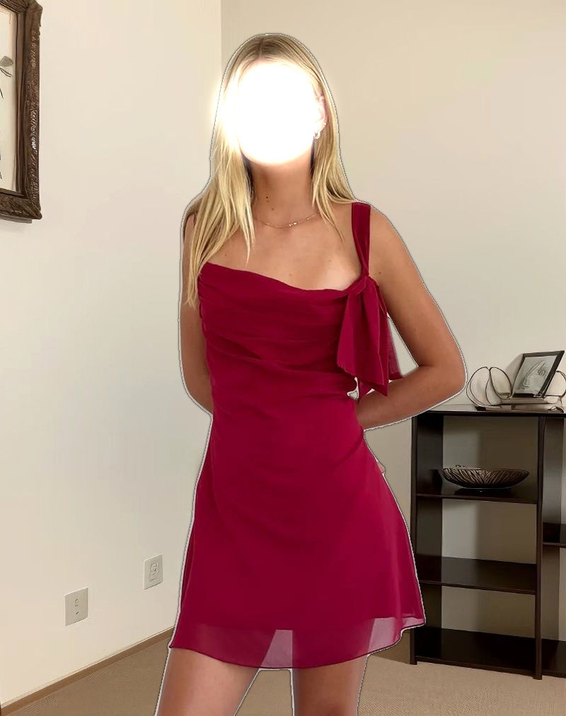 Coraline Bow Mini Dress in Burgundy