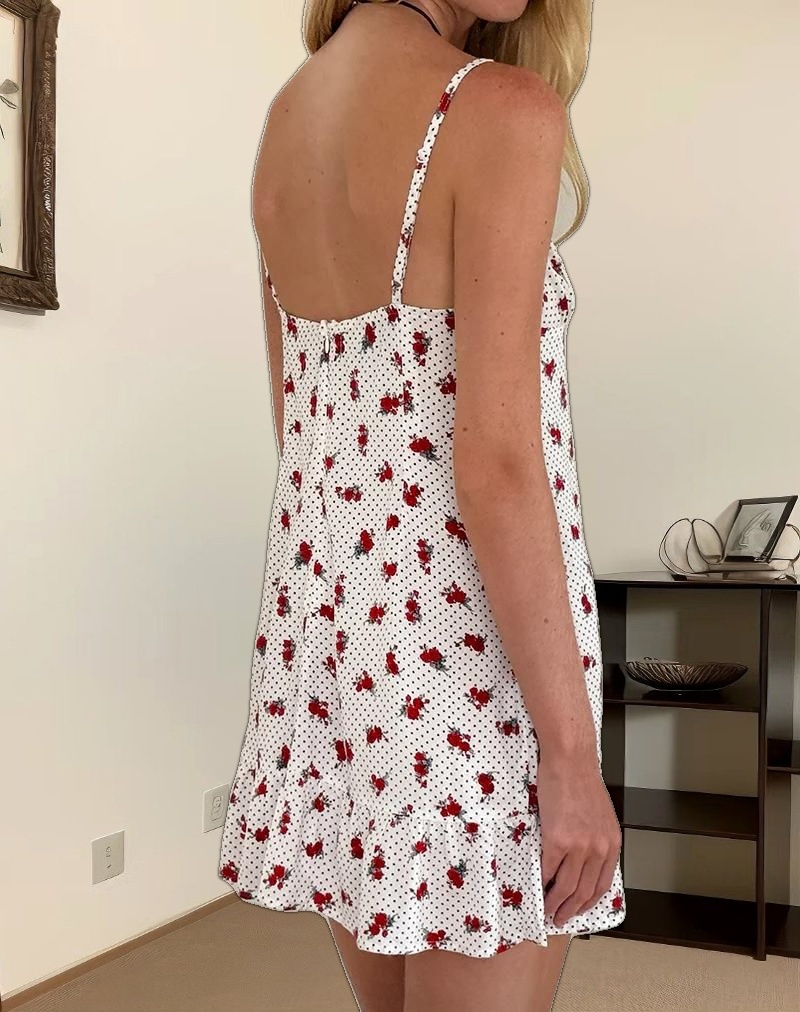 Tavi Mini Dress in White Rose Polka