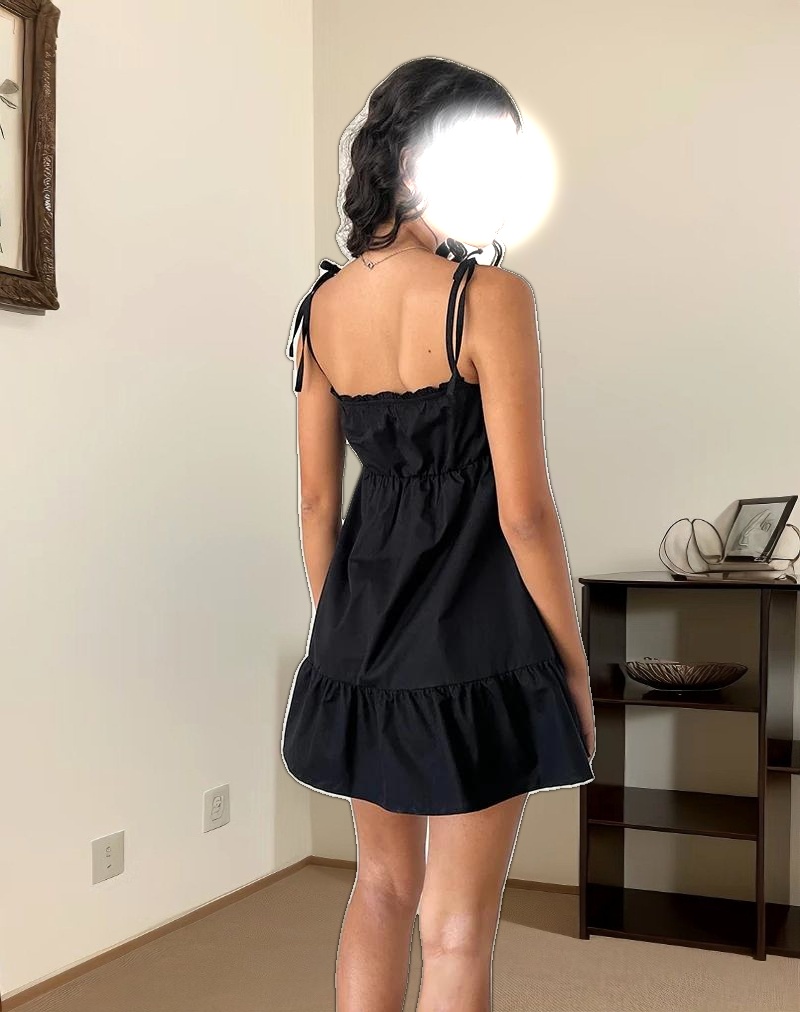 Nigta Tie Front Mini Dress in Poplin Black