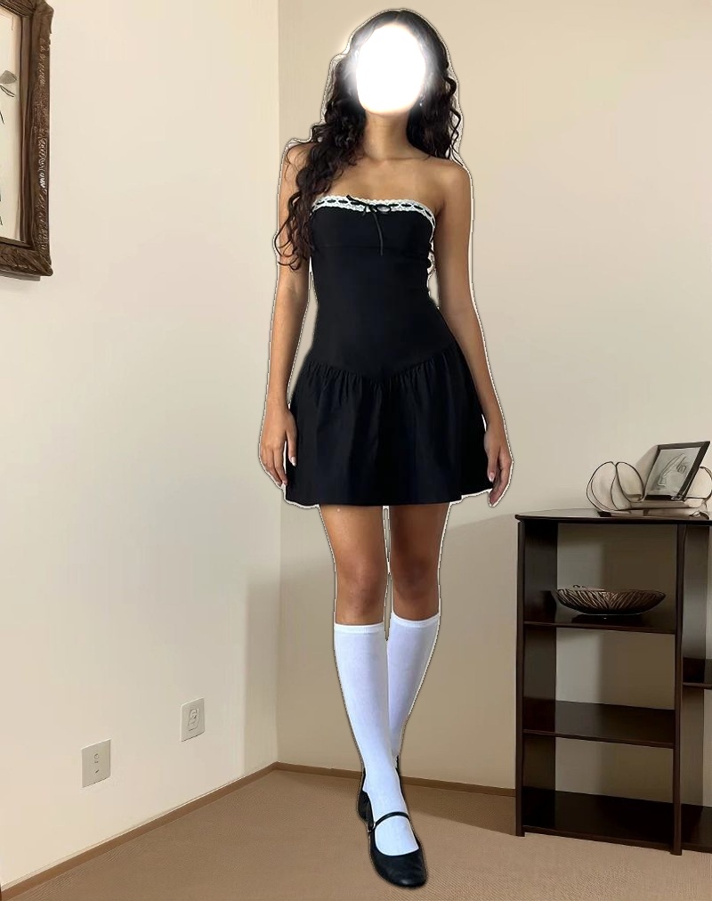 Manisha Mini Dress in Black with White Trim