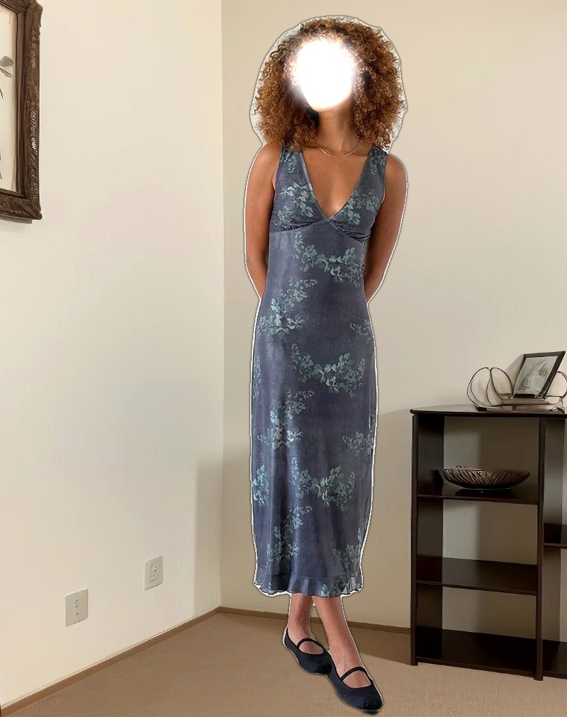 Gabriela Midi Dress in Faded Botanical Green