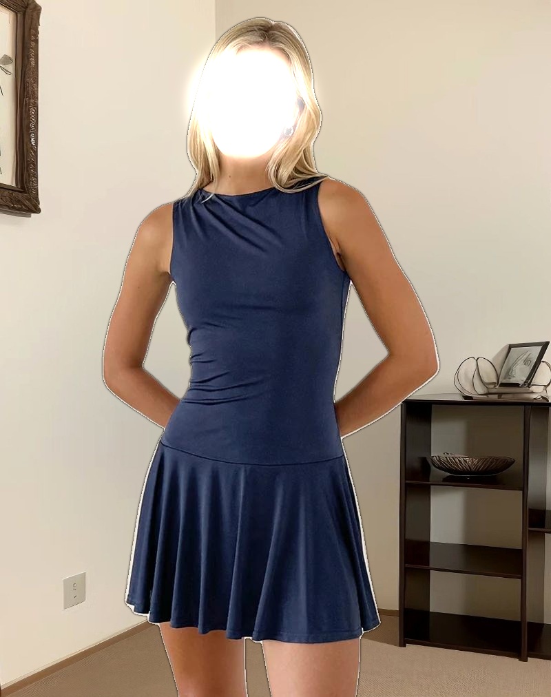 Maisha Open Back Bow Mini Dress in Slinky Navy