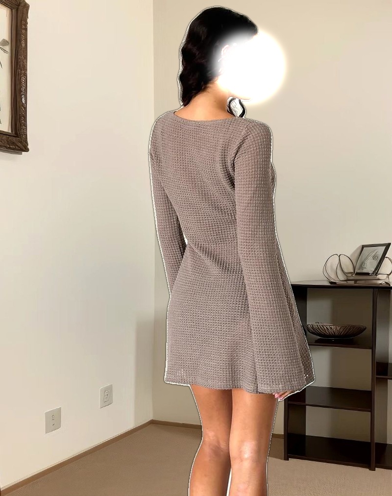 Sevila Long Sleeve Mini Dress in Light Taupe Knit