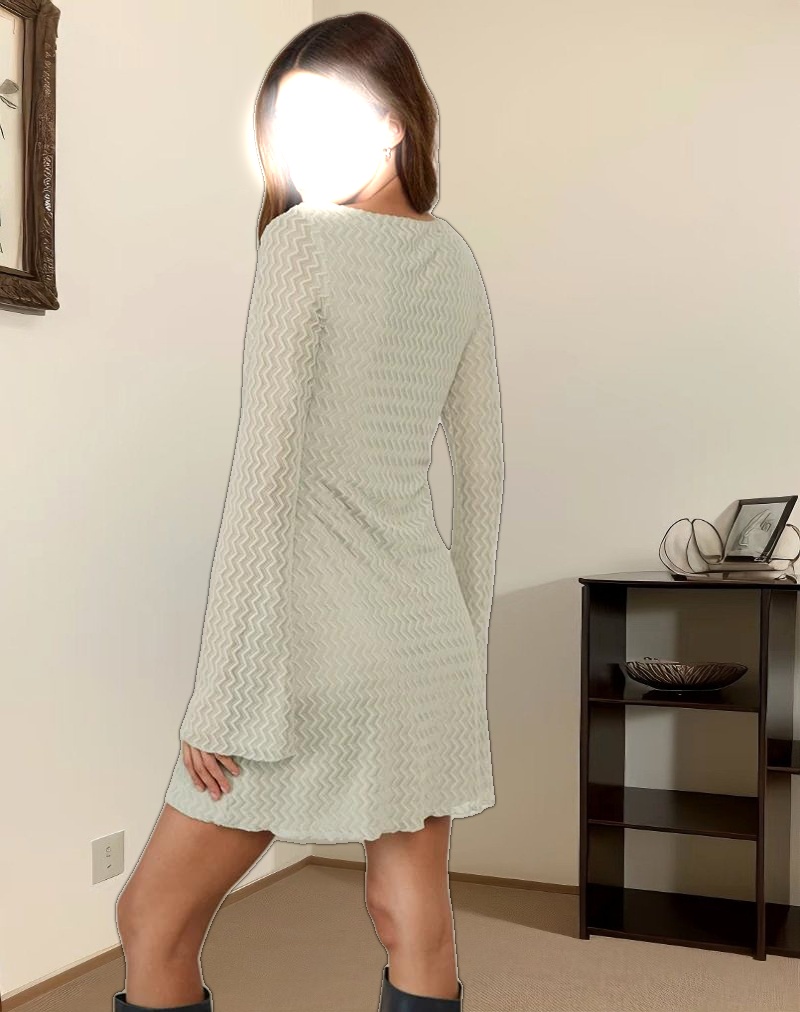 Sevila Long Sleeve Mini Dress in Mesh Sage Mini ZigZag