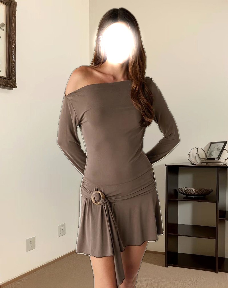 Aleida Belted Mini Dress in Cupro Mink