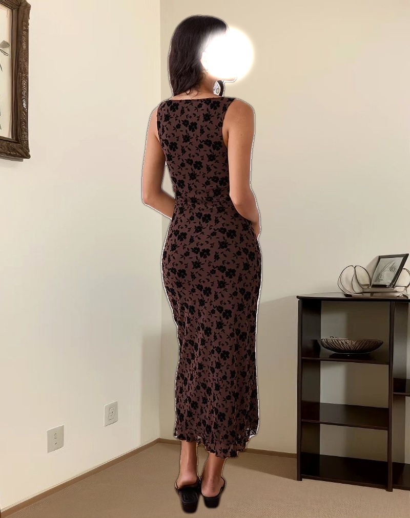 Gabriela Midi Dress in Garden Floral Brown