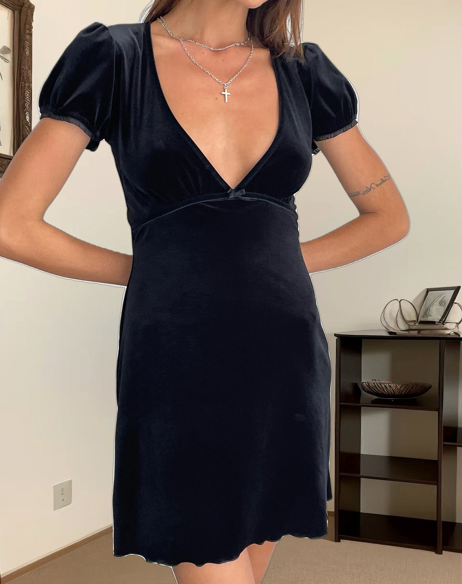 Tabitha Mini Dress in Black Velvet