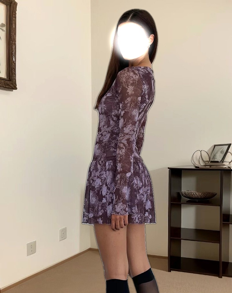 Sonata Mini Dress in Botanic Sketch Purple