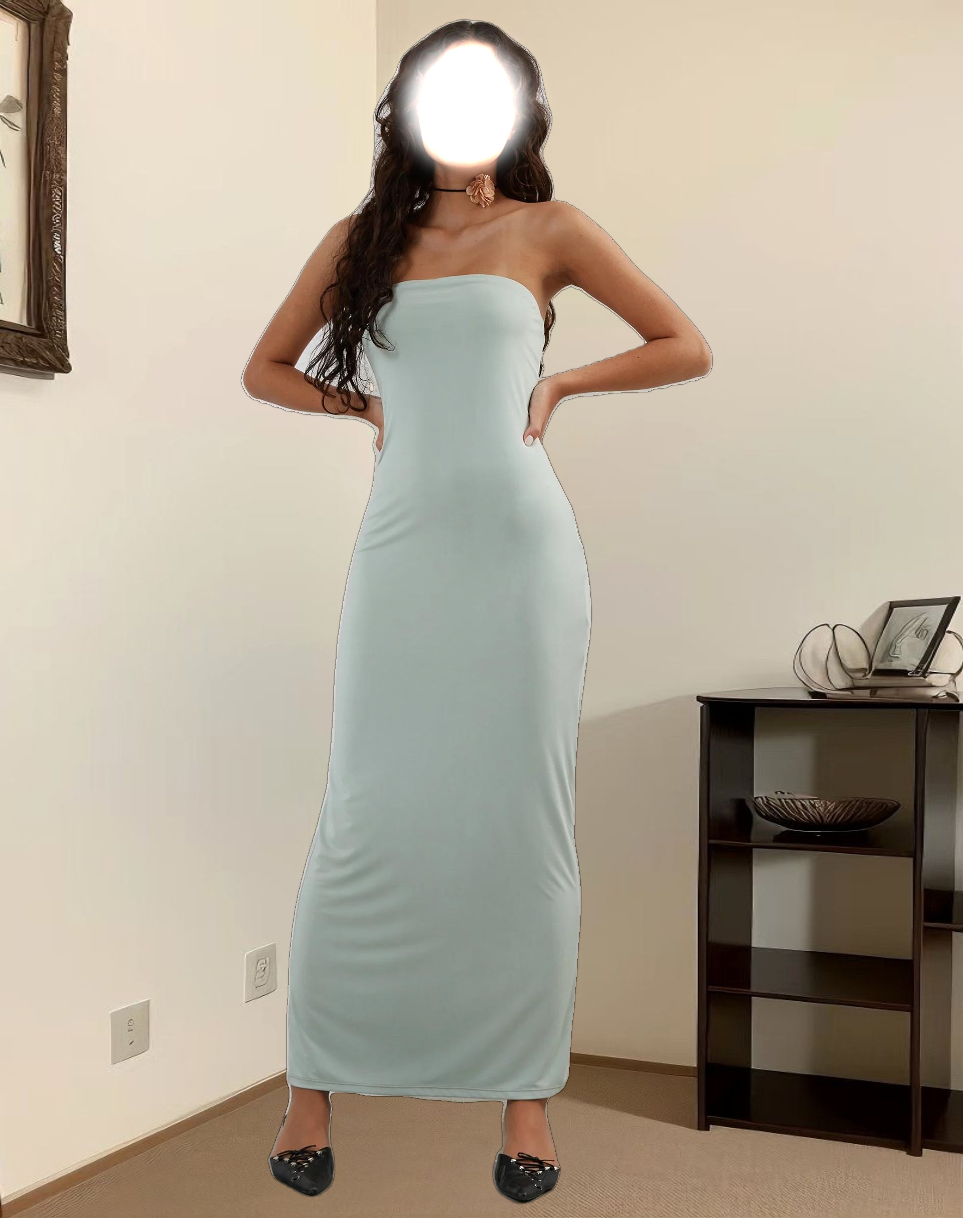 Annalise Bandeau Slinky Maxi Dress in Mint