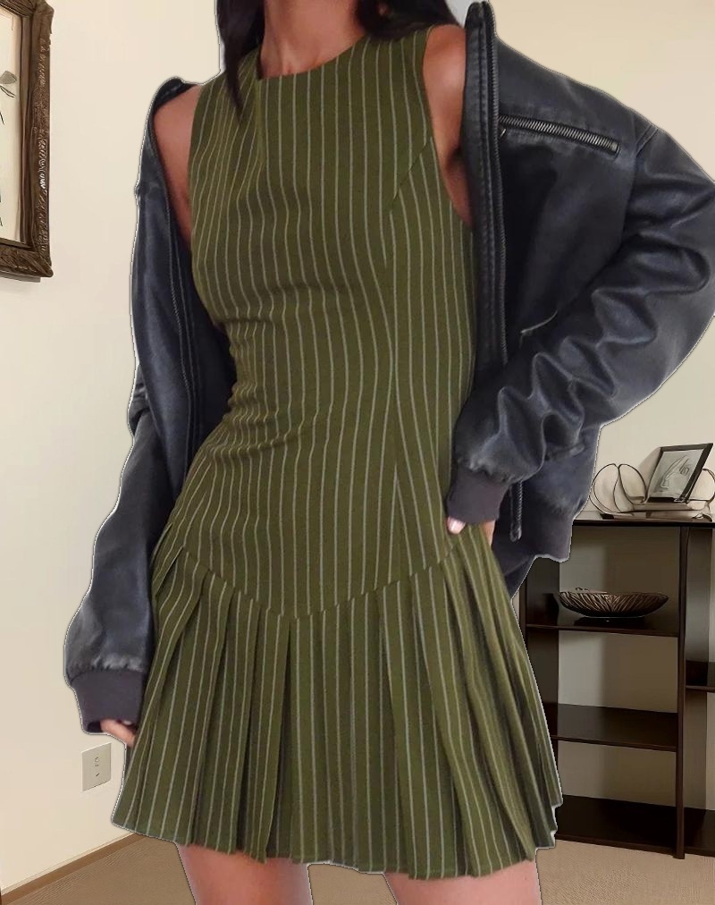 Semasa Mini Dress in Khaki Pinstripe