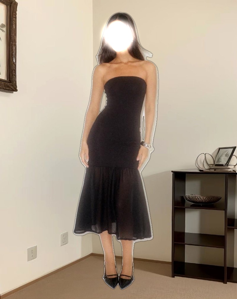 Sachiko Bandeau Midi Dress in Chiffon Jersey Black