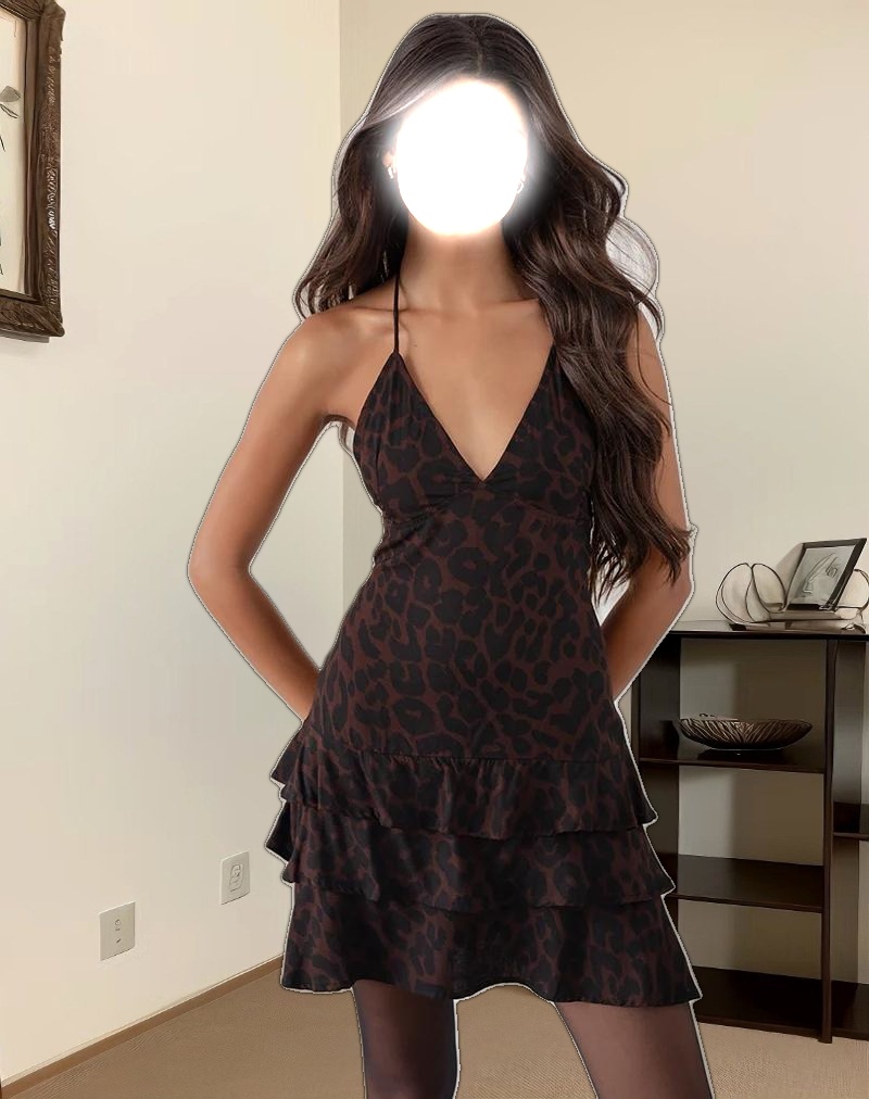 Nenita Halterneck Mini Dress in Oversize Jaguar Brown