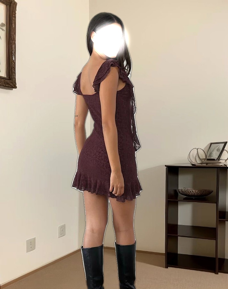 Rolita Mini Dress in Ditsy Flock Burnt Maroon