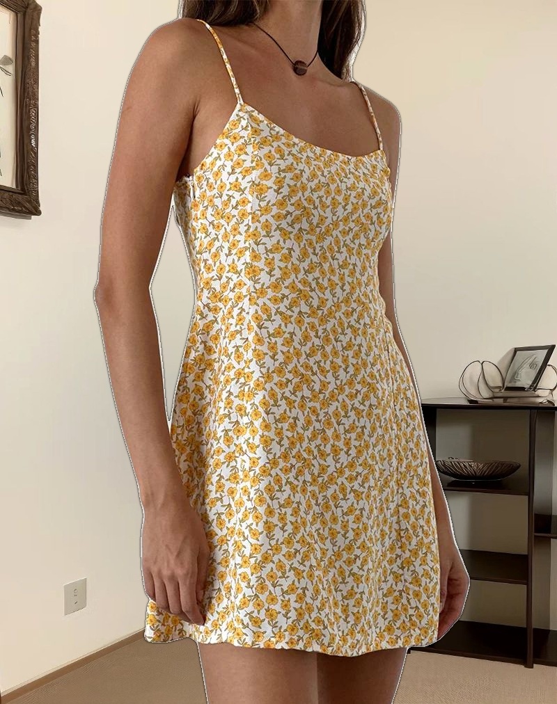 Alvary Mini Dress in Yellow Cosmos Garden