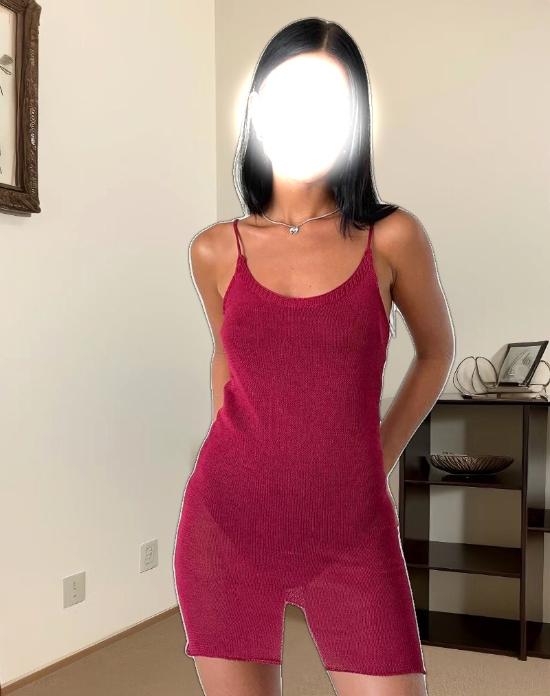 Chiara Mini Dress in Sheer Knit Red