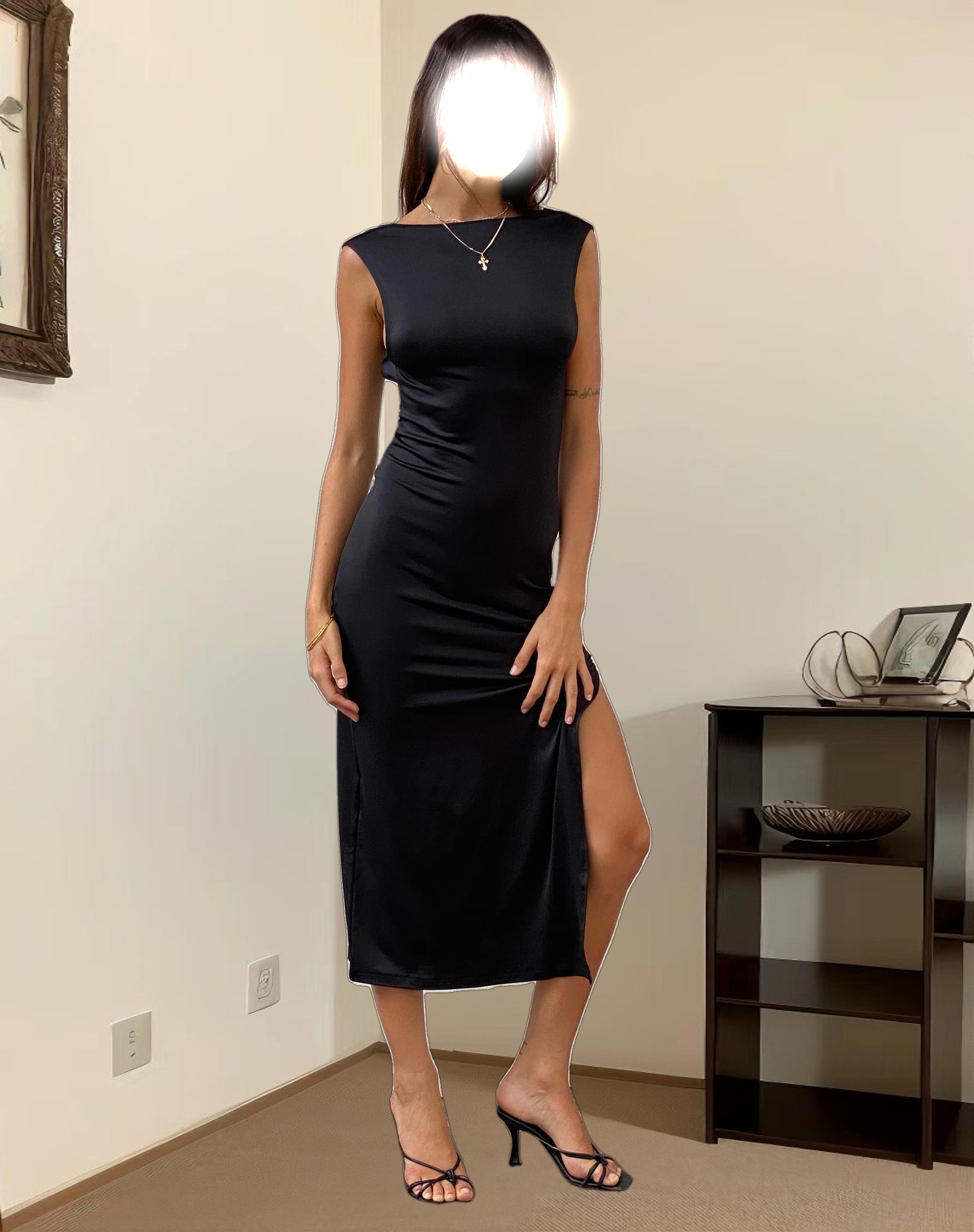 Lauryn Backless Maxi Dress in Sheer Black Jersey