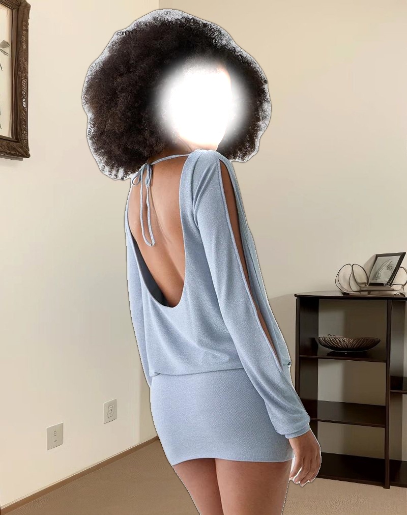 Carola Cut Out Arms Mini Dress in Shimmer Blue