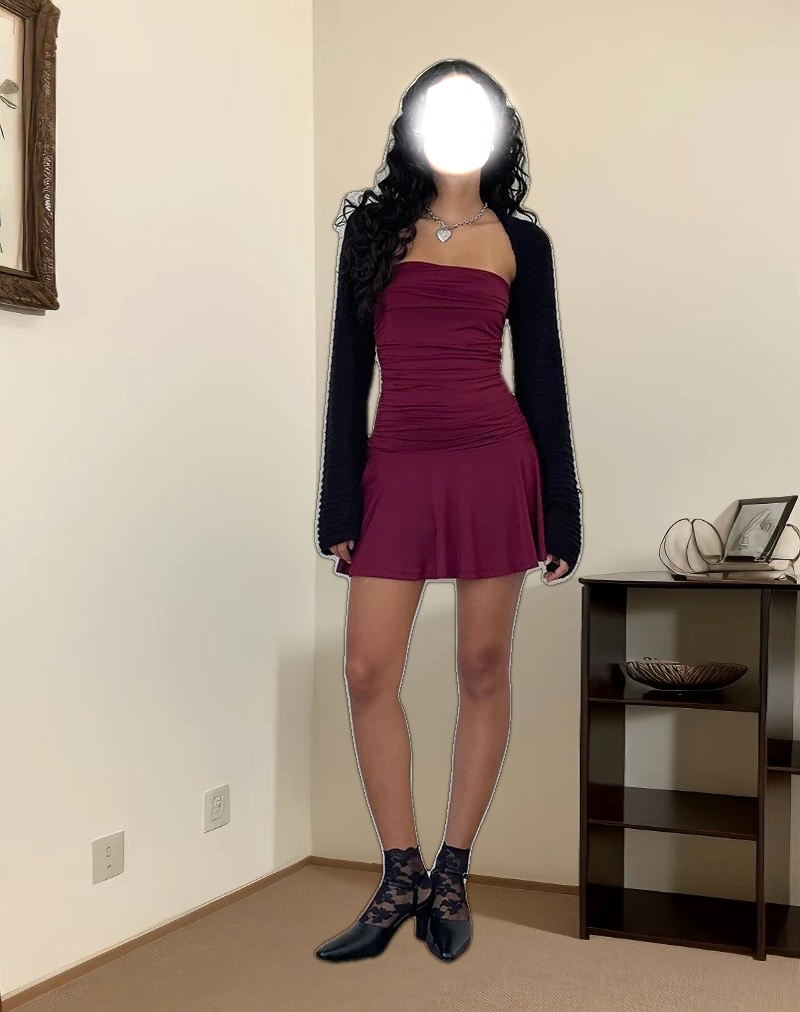 Yasmin Bandeau Mini Slinky Dress in Burgundy