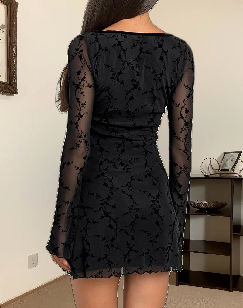 Luth Mini Dress in Vine Flower Black