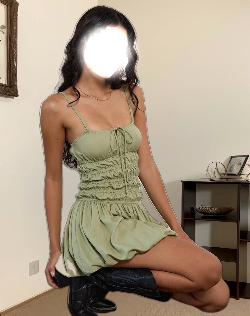 Rasmil Bubble Hem Mini Dress in Sage Green