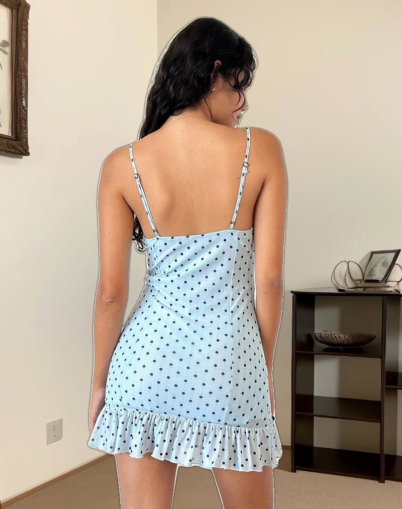 Khalil Mini Dress in Blue Black Basic Polka