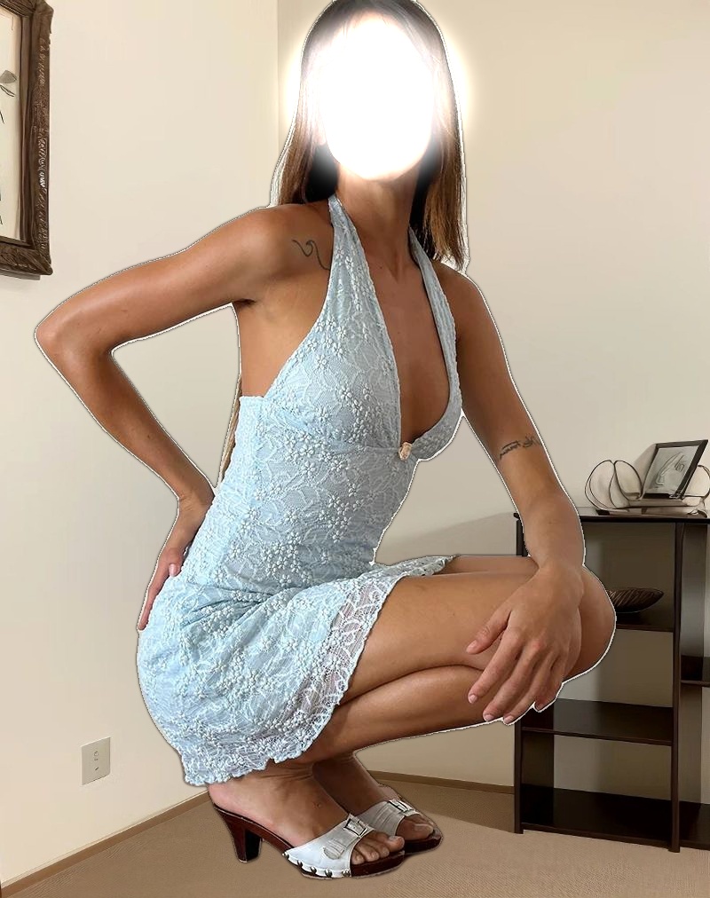 Codami Halterneck Mini Dress in Ice Blue Lace