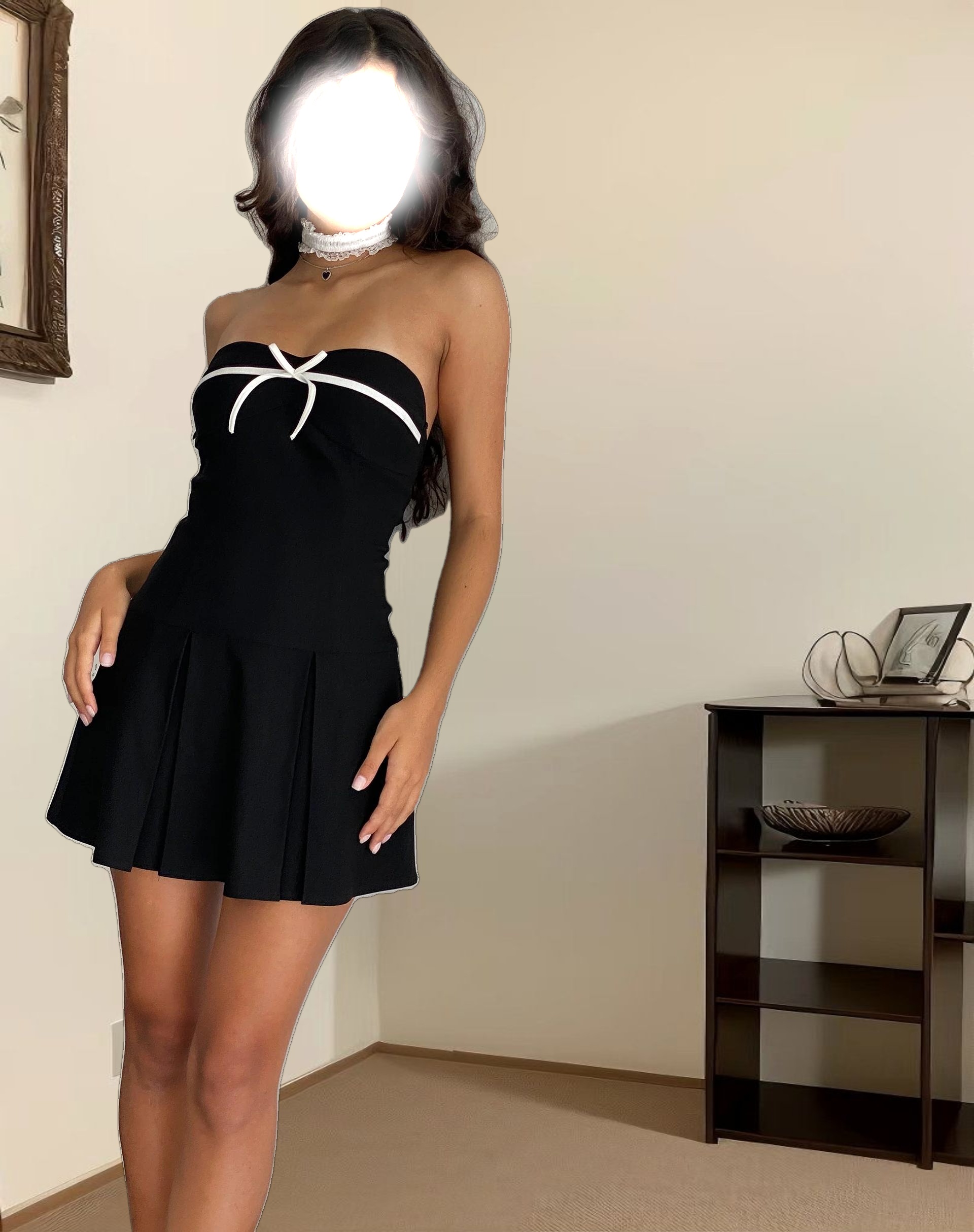 Panolia Bow Front Mini Dress in Tailoring Black