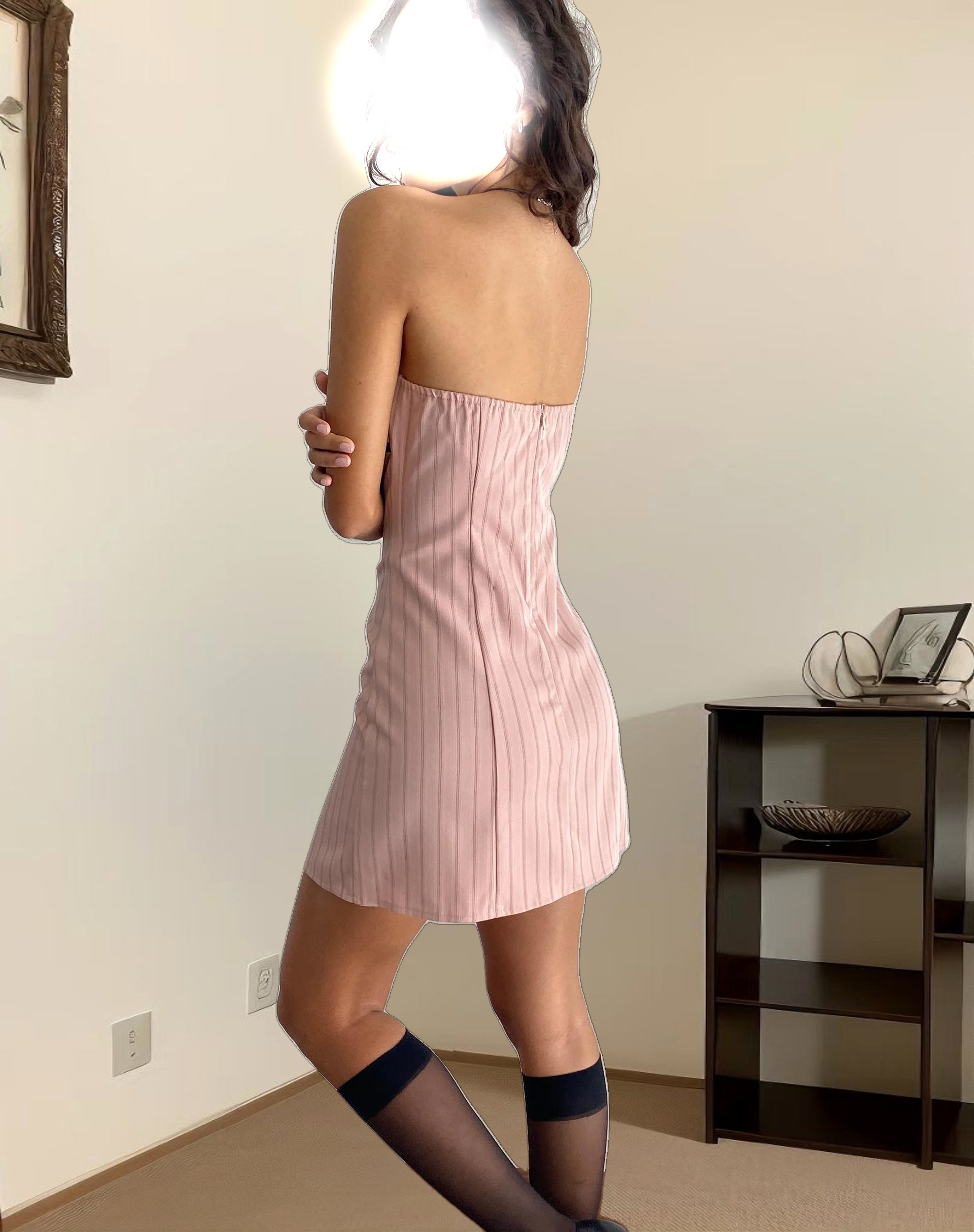 Merila Bandeau Mini Dress in Pinstripe Blush
