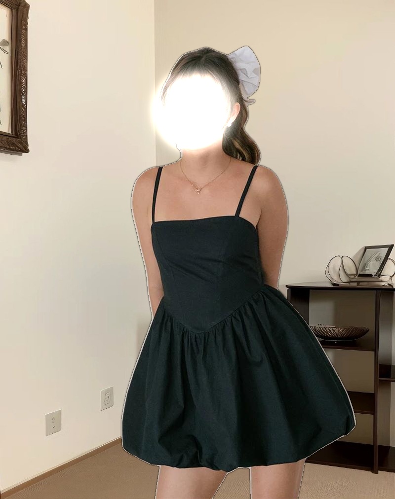 Micala Puffball Mini Dress in Black