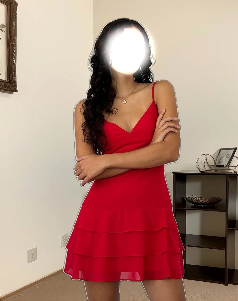 Riasi Ruffle Mini Dress in Chiffon Red