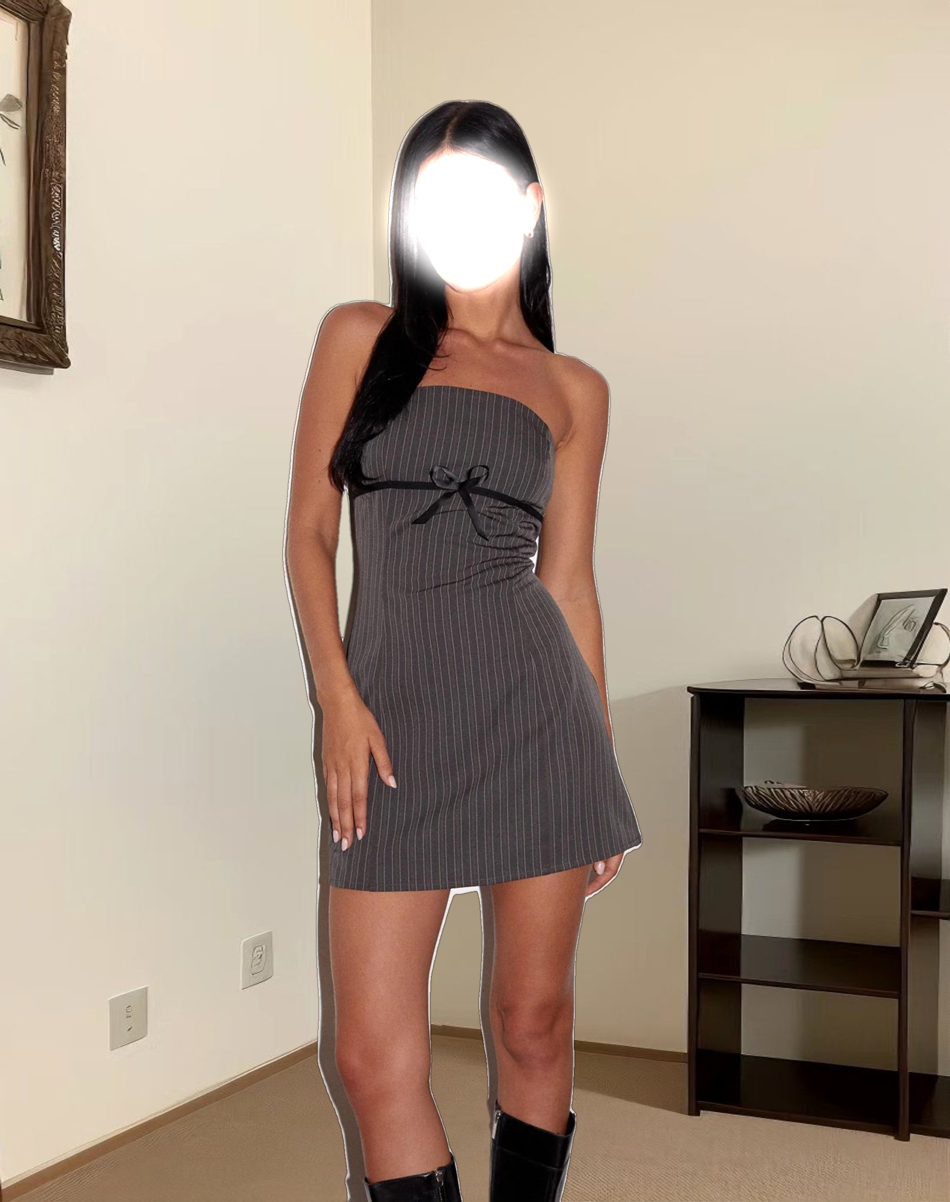 Merila Bandeau Mini Dress in Pinstripe Grey