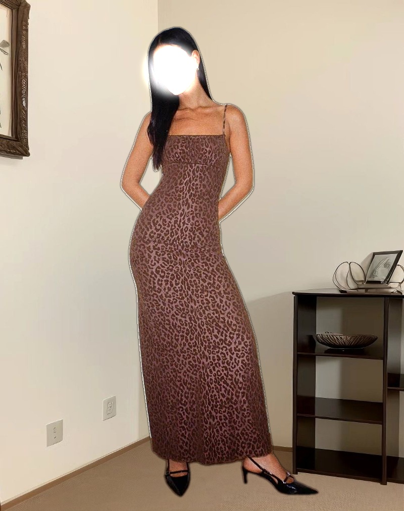 Darsih Maxi Dress in Rar Leopard Flock Chocolate