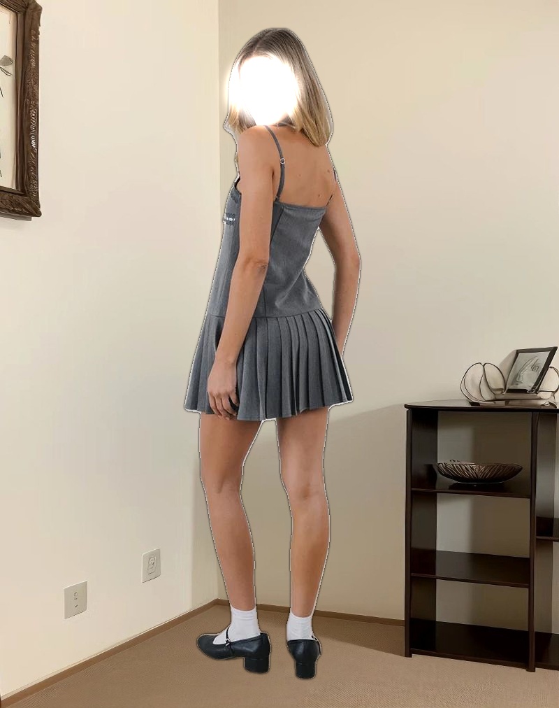 Wimala Mini Dress in Charcoal with White Ribbon