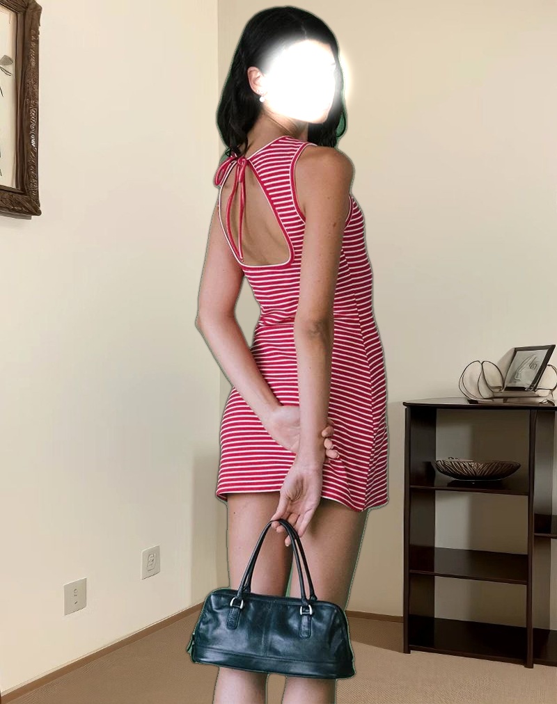 Masha Mini Dress in Red and White Stripe Jersey