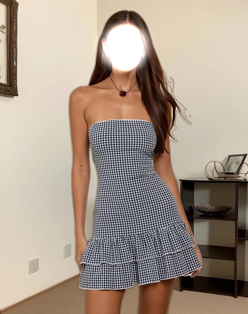 Sitav Dress in Seersucker Gingham Navy